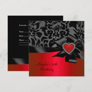 50th Birthday Party Red Silver Wild Black White Invitation