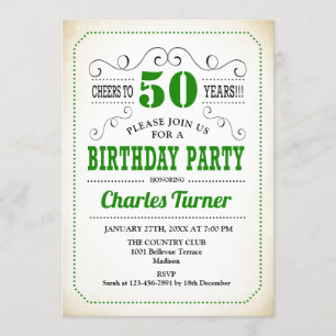 50th Birthday Party - Retro Creamy White and Green Invitation