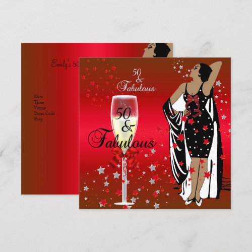 50th Birthday Party Retro Diva Art deco Red Black Invitations
