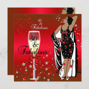 50th Birthday Party Retro Diva Art deco Red Black Invitation