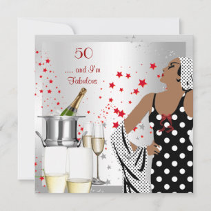 50th Birthday Party Retro Diva Art Deco Red Silver Invitation