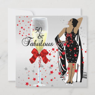 50th Birthday Party Retro Diva Art deco Red White Invitation