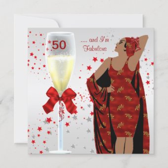 50th Birthday Party Retro Diva Art deco Red White Invitation | Zazzle