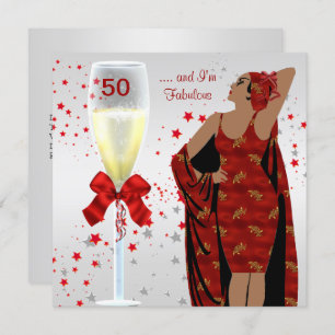 50th Birthday Party Retro Diva Art deco Red White Invitation