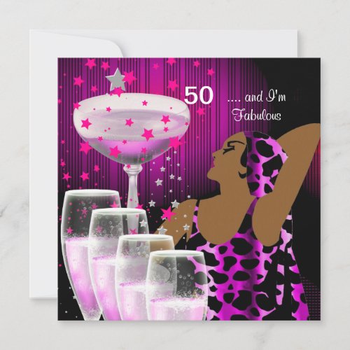 50th Birthday Party Retro Diva Fabulous Pink Invitation