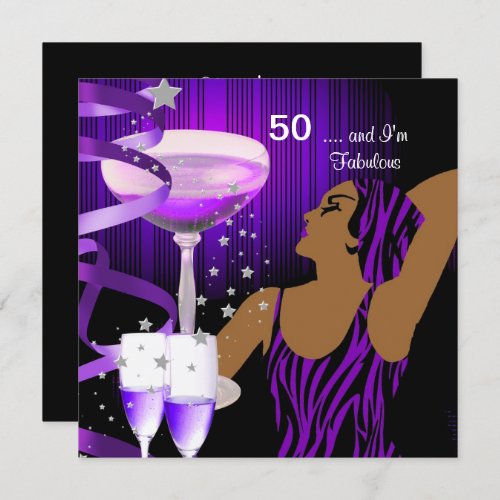 50th Birthday Party Retro Diva Fabulous Purple Invitation