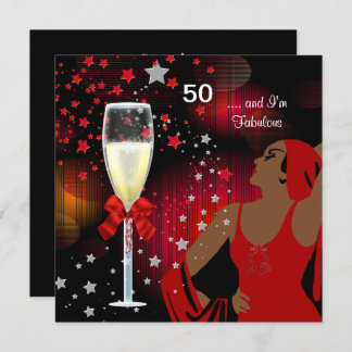 50th Birthday Party Retro Diva Fabulous Red White Invitation