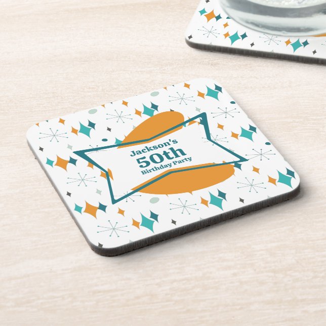 50th Birthday Party Retro Mid Century Any Age Beverage Coaster (Left Side)