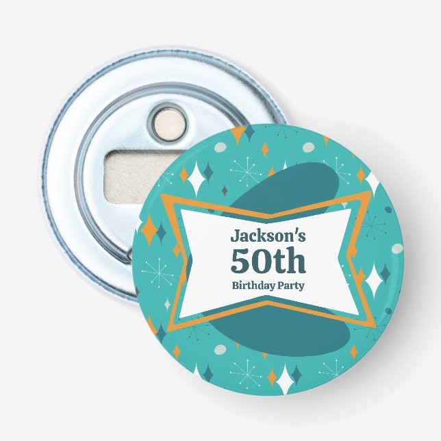 50th Birthday Party Retro Mid Century Any Age Bottle Opener (Front)