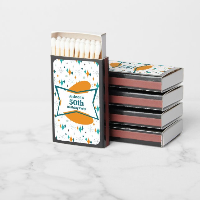 50th Birthday Party Retro Mid Century Any Age Matchboxes (Stacked)
