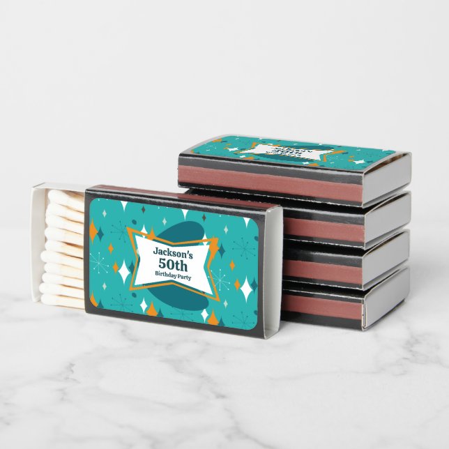 50th Birthday Party Retro Mid Century Any Age Matchboxes (Stacked)