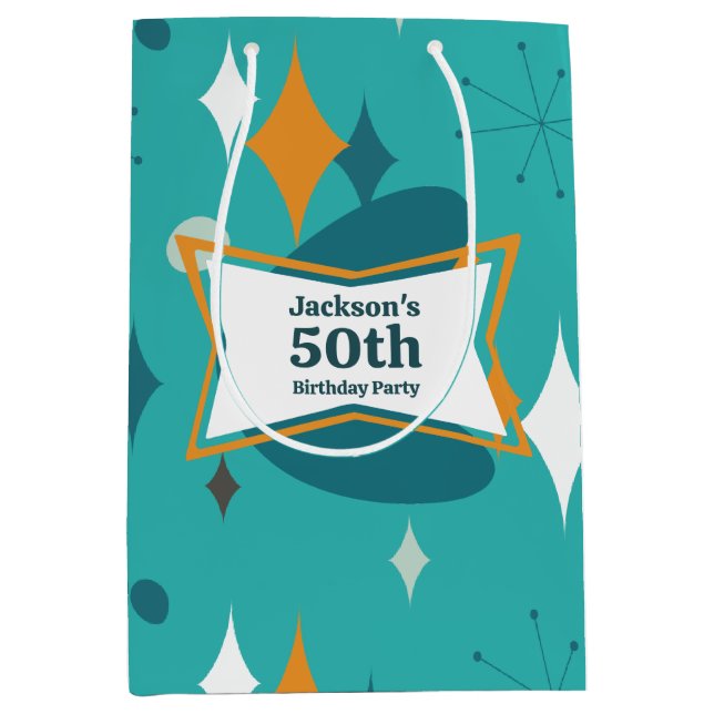 50th Birthday Party Retro Mid Century Any Age Medium Gift Bag (Front)