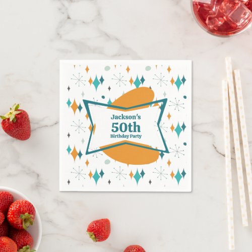 50th Birthday Party Retro Mid Century Any Age Napkins