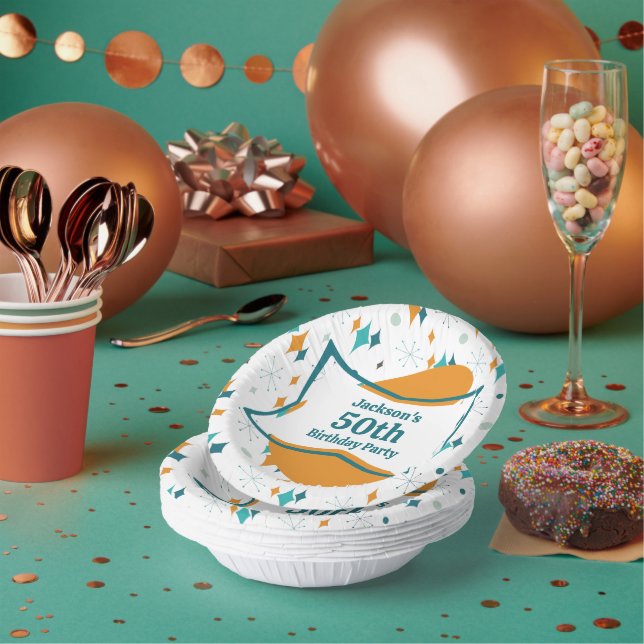 50th Birthday Party Retro Mid Century Any Age Paper Bowls (Multi)