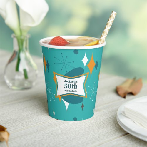 50th Birthday Party Retro Mid Century Any Age Paper Cups