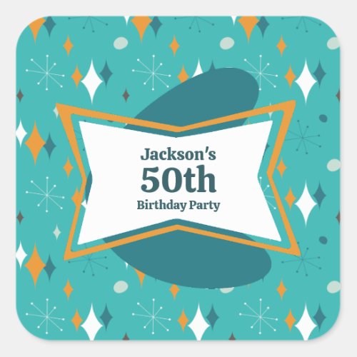 50th Birthday Party Retro Mid Century Any Age Square Sticker