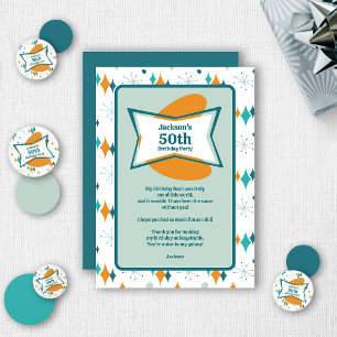 50th Birthday Party Retro Mid Century Any Age Thank You Card