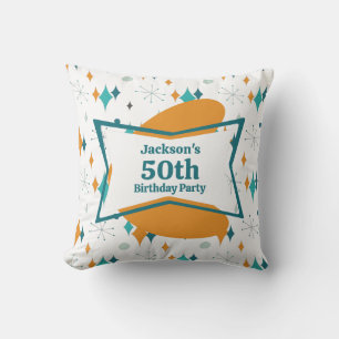 50th Birthday Party Retro Mid Century Any Age Throw Pillow