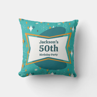 50th Birthday Party Retro Mid Century Any Age Throw Pillow