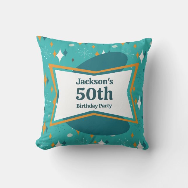 50th Birthday Party Retro Mid Century Any Age Throw Pillow (Front)