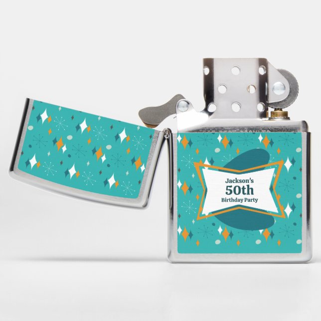 50th Birthday Party Retro Mid Century Any Age Zippo Lighter (Opened)
