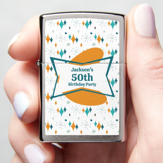 50th Birthday Party Retro Mid Century Any Age Zippo Lighter (In Hand)