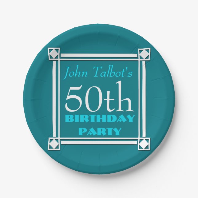 50th birthday Party Retro W Frame paper Plates (Front)