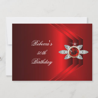 50th Birthday Party Rich Red Silk Diamond Image Invitation