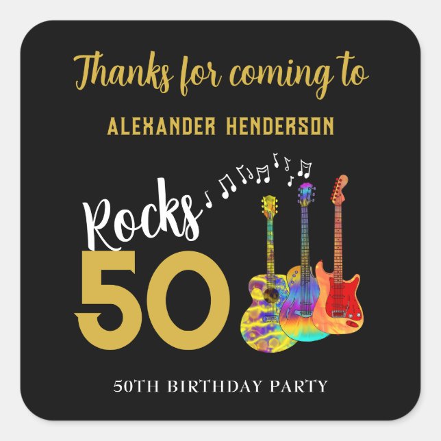 50th Birthday Party Rocks 50 Thank You Square Sticker (Front)