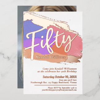 50th Birthday party rose gold foil photo abstract Invitation