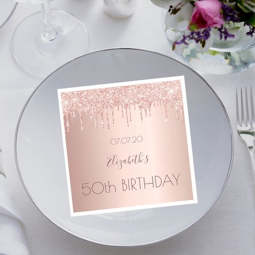 50th birthday party rose gold glitter 50 years napkins