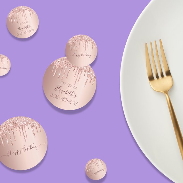 50th birthday party rose gold glitter drips pink confetti (Creator Uploaded)