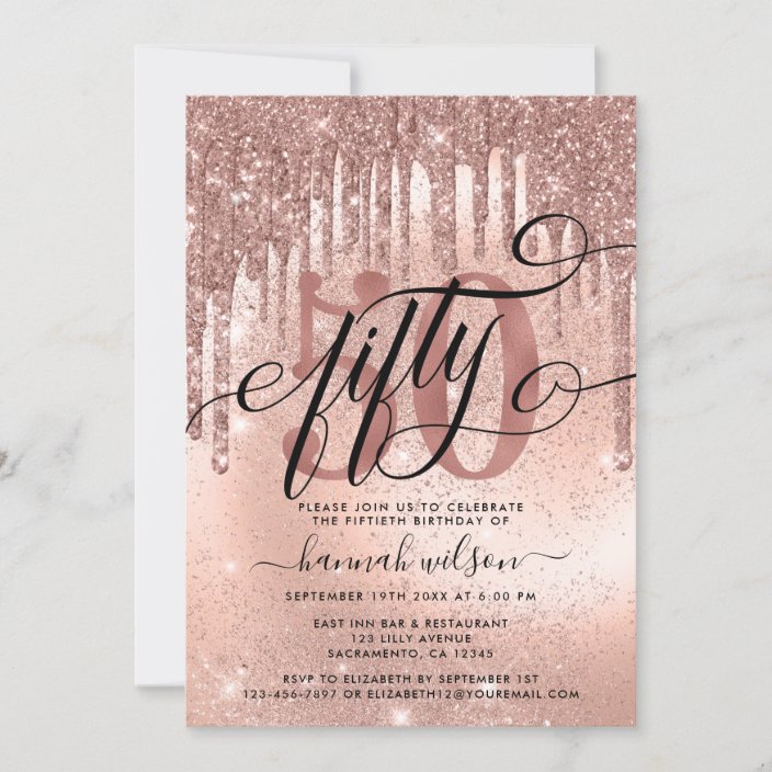 50th Birthday Party Rose Gold Glitter & Foil Invitation | Zazzle