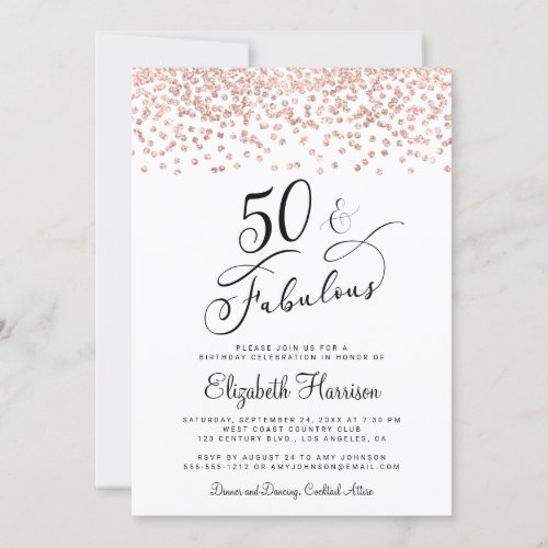 50th Birthday Party Rose Gold Glitter Invitation