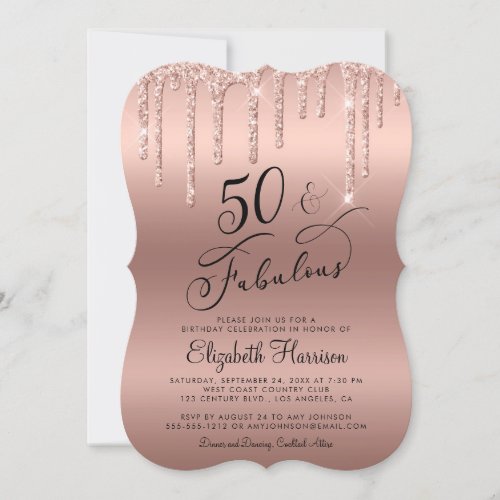 50th Birthday Party Rose Gold Glitter Invitation