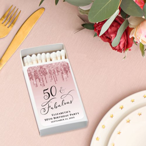 50th Birthday Party Rose Gold Glitter Pink  Matchboxes