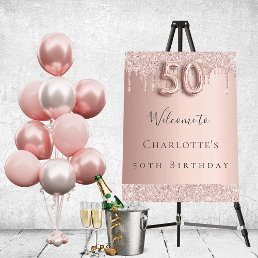50th birthday party rose gold glitter welcome foam board