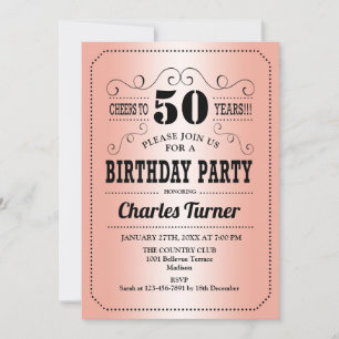 50th Birthday Party - Rose Gold Invitation