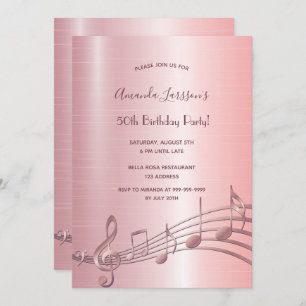 50th birthday party rose gold music notes invitation