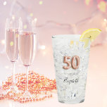 50th birthday party rose gold name glass<br><div class="desc">For a 50th birthday. Transparent background. Personalize and add a date,  name. Number 50 is written with a balloon style font.</div>