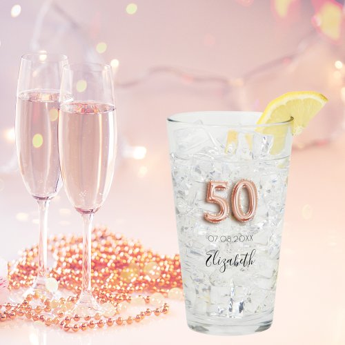 50th birthday party rose gold name glass