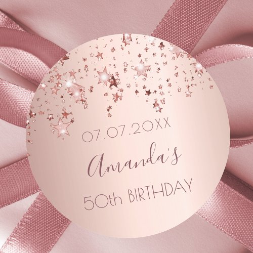 50th birthday party rose gold stars classic round sticker