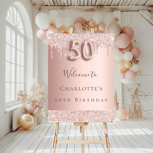 50th birthday party rose gold welcome foam board (Creator Uploaded)