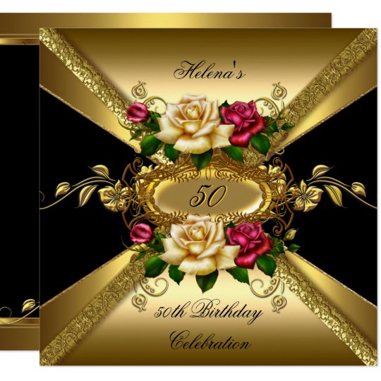 50th Birthday Party Roses Red Cream Gold Invitation | Zazzle.com