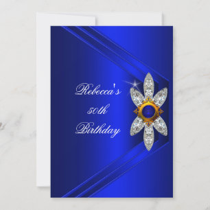 50th Birthday Party Royal Blue Diamond Image Invitation