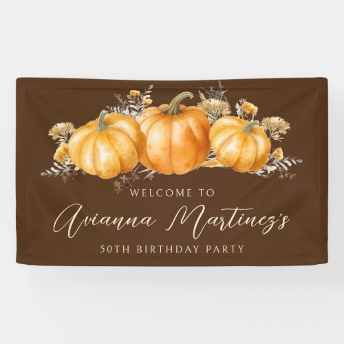 50th Birthday Party Rustic Boho Fall Pumpkin  Banner