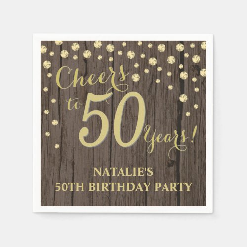 50th Birthday Party Rustic Wood and Gold Diamond N Napkins