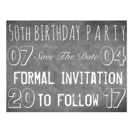 50th Birthday Party Save The Date Chalkboard Postcard