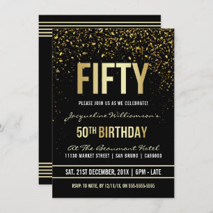 50th Birthday Party   Shimmering Gold Confetti Invitation
