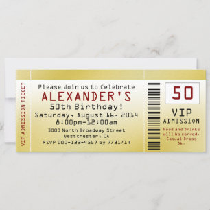 50th Birthday Party Smooth Gold Ticket Invitation